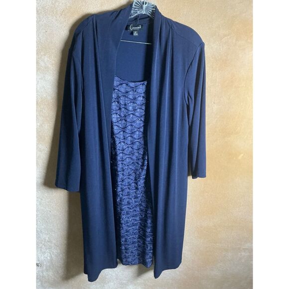 Connected Apparel Navy Blue Beaded Overlay Dress and Cardigan Set Women 14 - Picture 5 of 10
